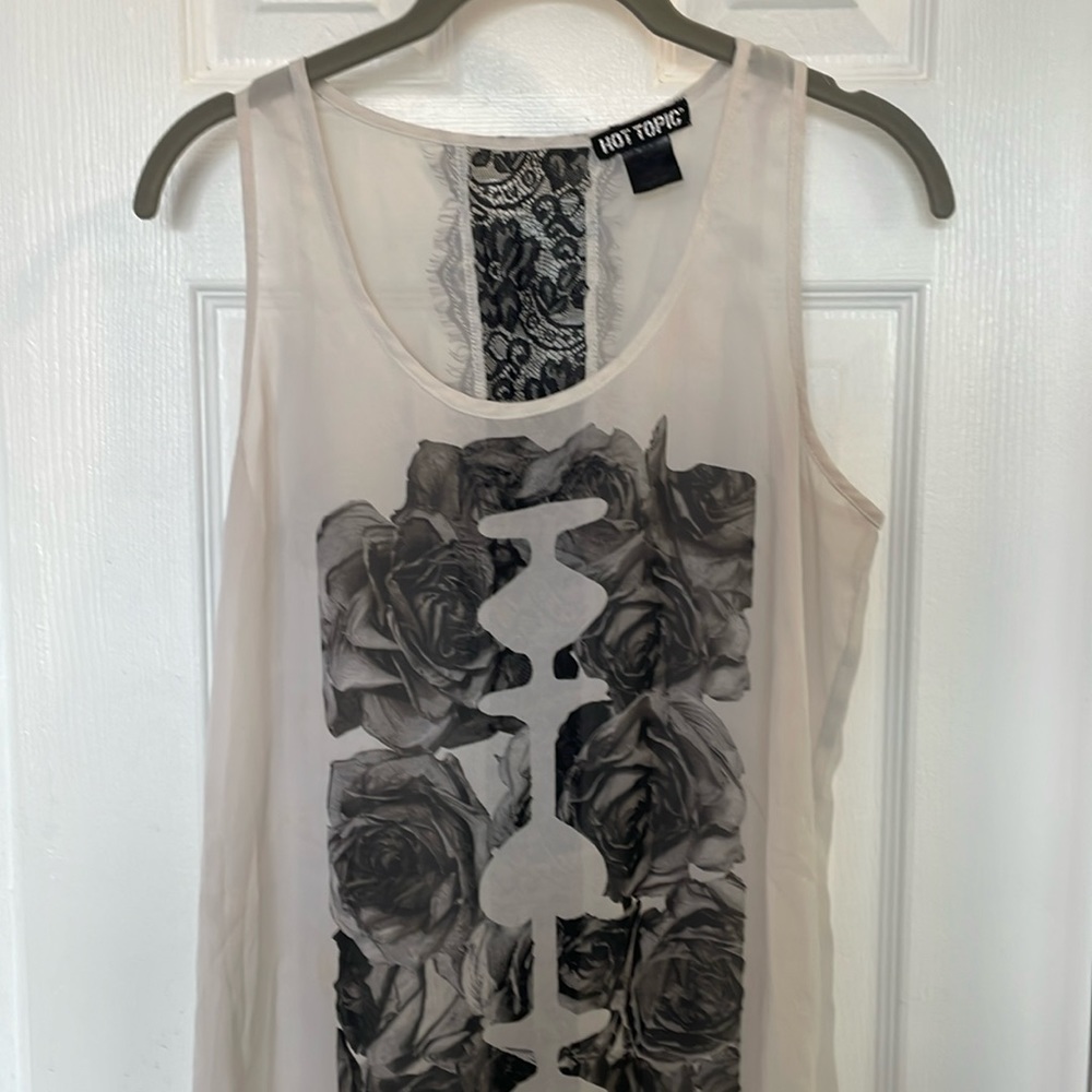 HOT TOPIC ROSE AMD LACE HI LOW TANK TOP TUNIC LENGTH CREAM BLACK GRAY SIZE SMALL